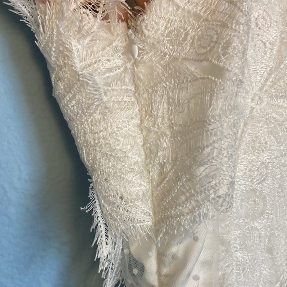 INAMORE Womens Size M Mariposa Little White Dress Mini Lace Appliqué Flowers - Picture 8 of 16